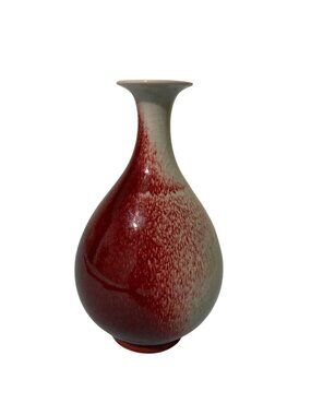 Chinese Oxblood Sang de Bouef Porcelain Vase With Flambe Crackle Glaze